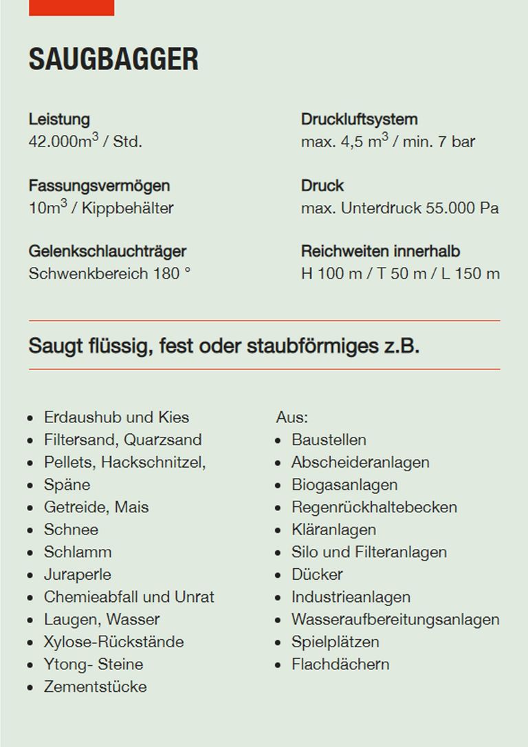Saugbagger Heidelberg - Technische Daten Saugbaggger